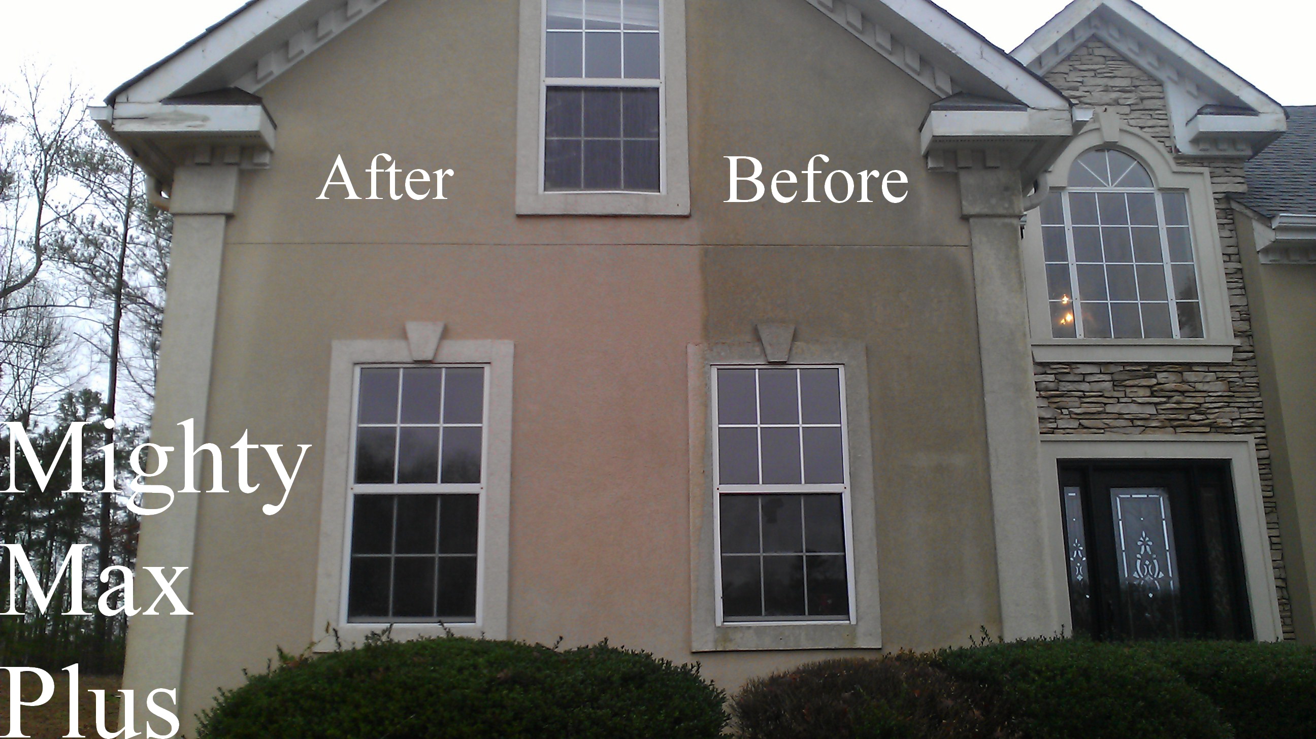 Image of house exterior before and after cleaning